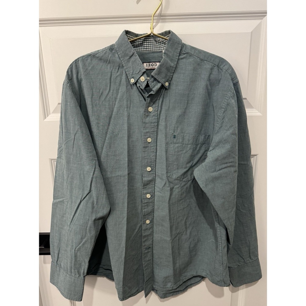 IZOD LACOSTE Men's Long Sleeve Shirt Button Down Large L Heathered Green Preppy - Picture 2 of 5